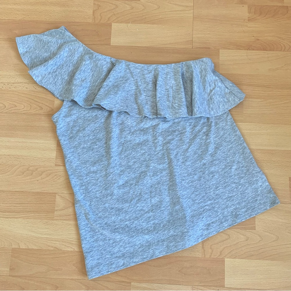 Banana Republic Heather Gray One-Shoulder Ruffle Top